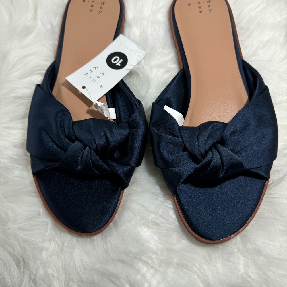 A New Day Navy Satin Knot Sandals